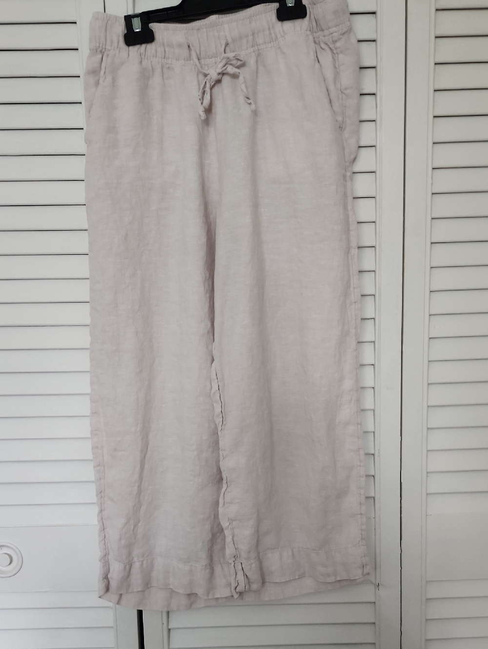 Christian Siriano Light Beige 100% Linen Drawstring Wide-Leg Pants